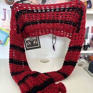 Red and Black Crochet Scarf